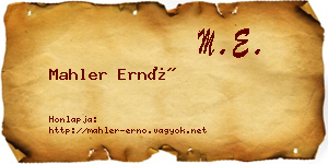 Mahler Ernő névjegykártya